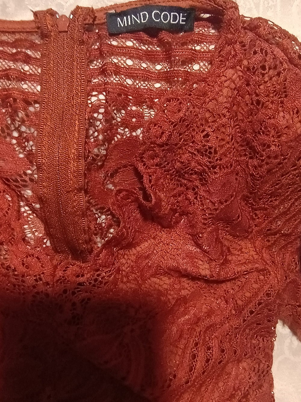 Mind Code Rust Lace Top
